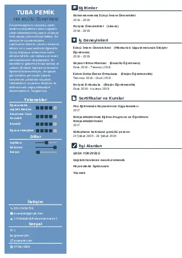 Fen Bilgisi Öğretmeni CV Örnekleri cv indir